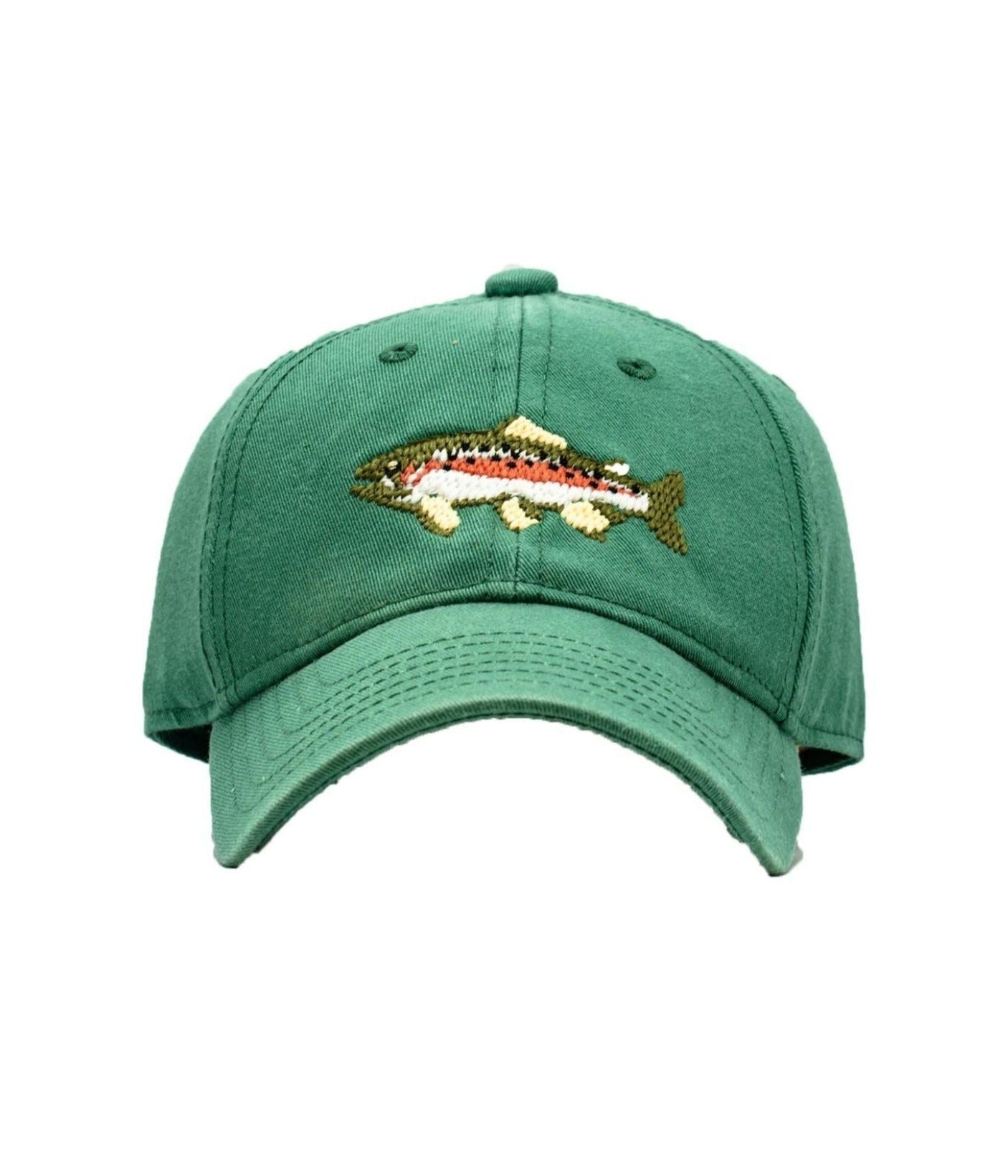 moss green hat with trout fish