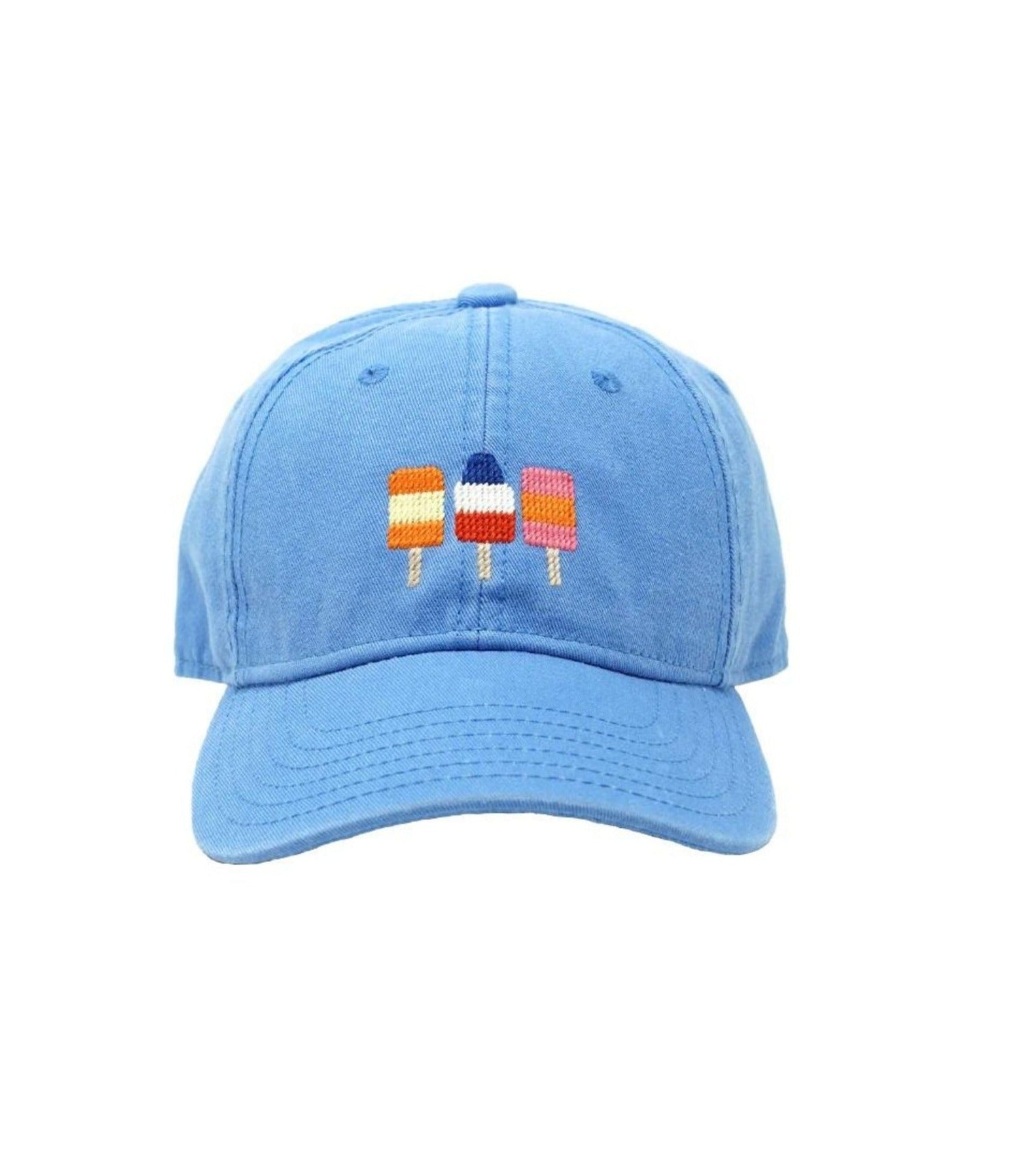 blue hat with multi color popsicles