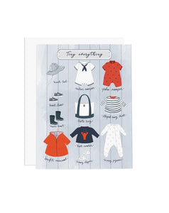 card with preppy little boy clothing and accessories