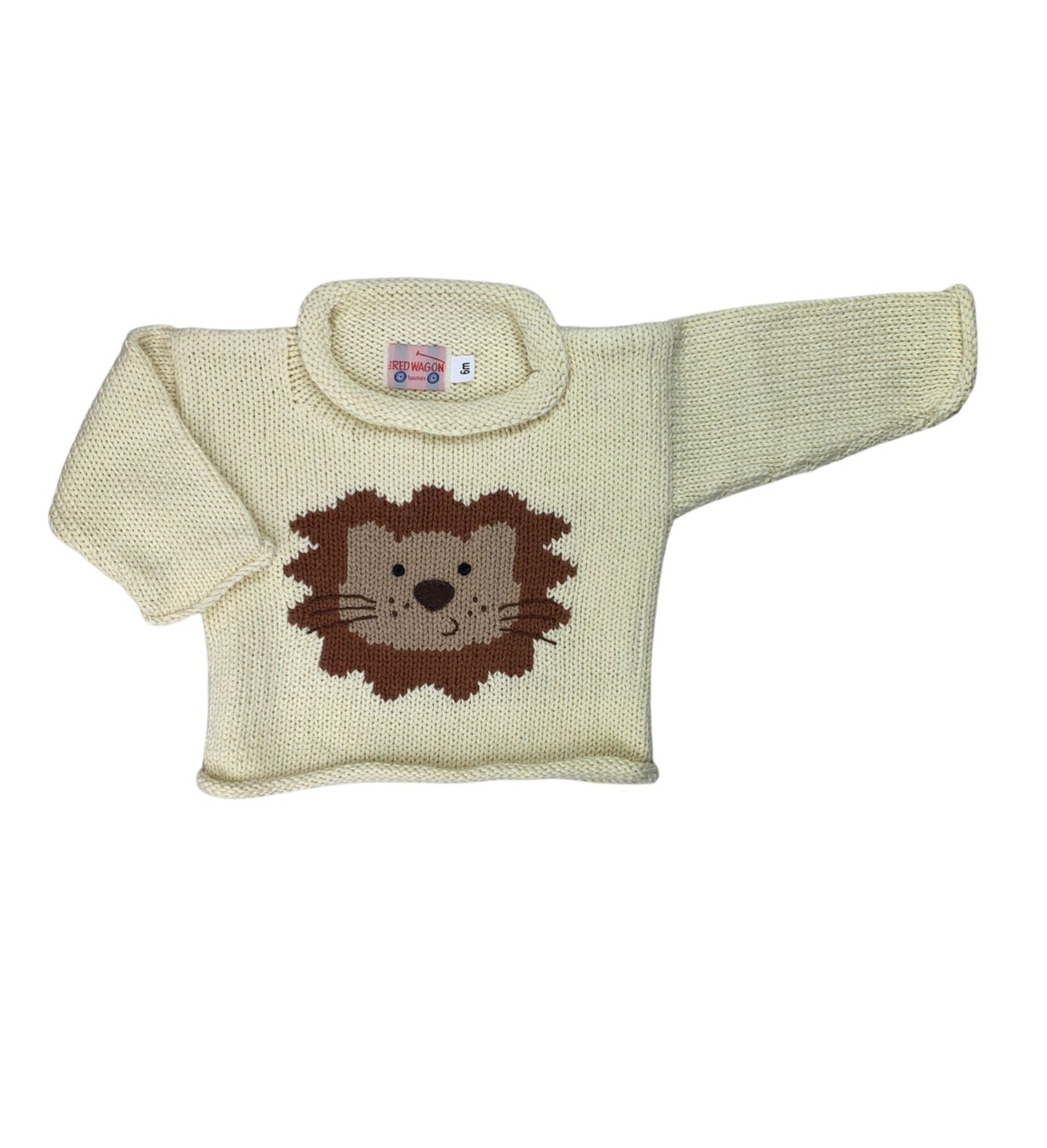 ivory long sleeve sweater with lion face 