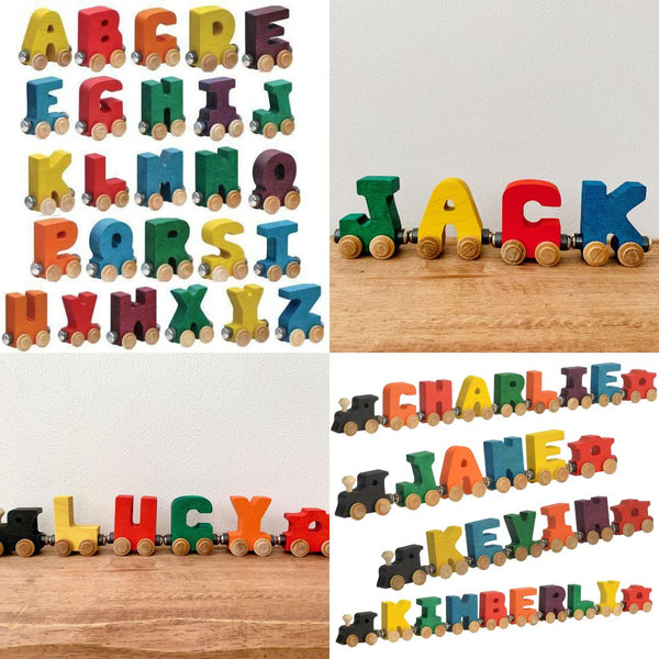 colorful wooden letters - all letters of the alphabet are shown as well as names JACK and LUCY