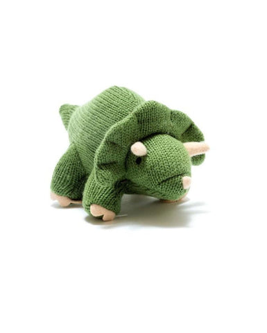 green knitted triceratops rattle