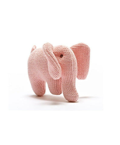delicate pink knitted elephant plush rattle
