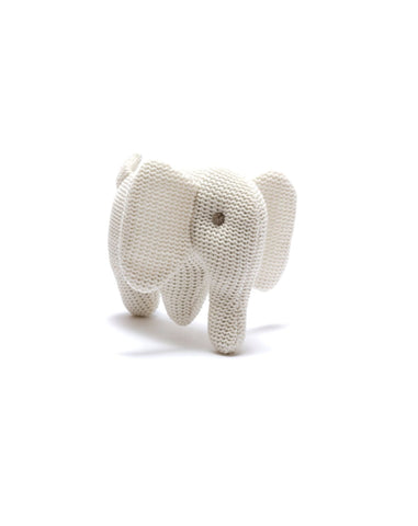 delicate knitted white elephant knitted rattle
