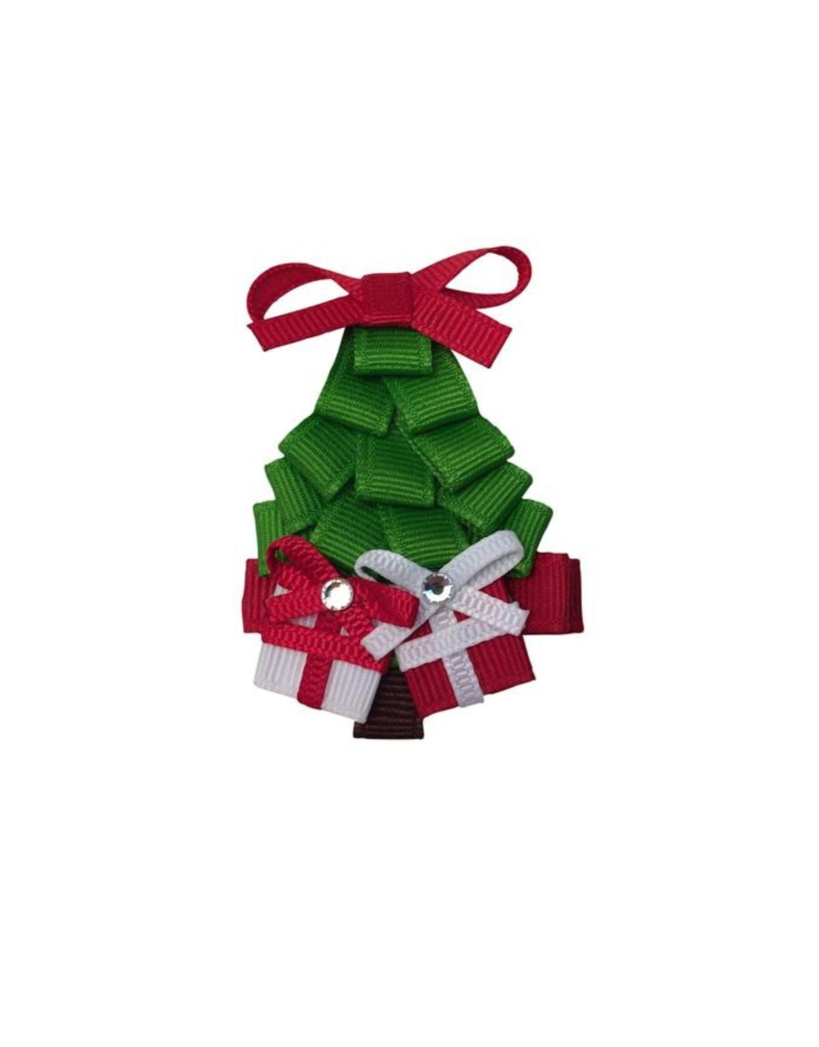 christmas tree hair clip with presents at bottom