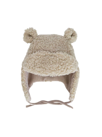 stone colored baby bear trapper hat