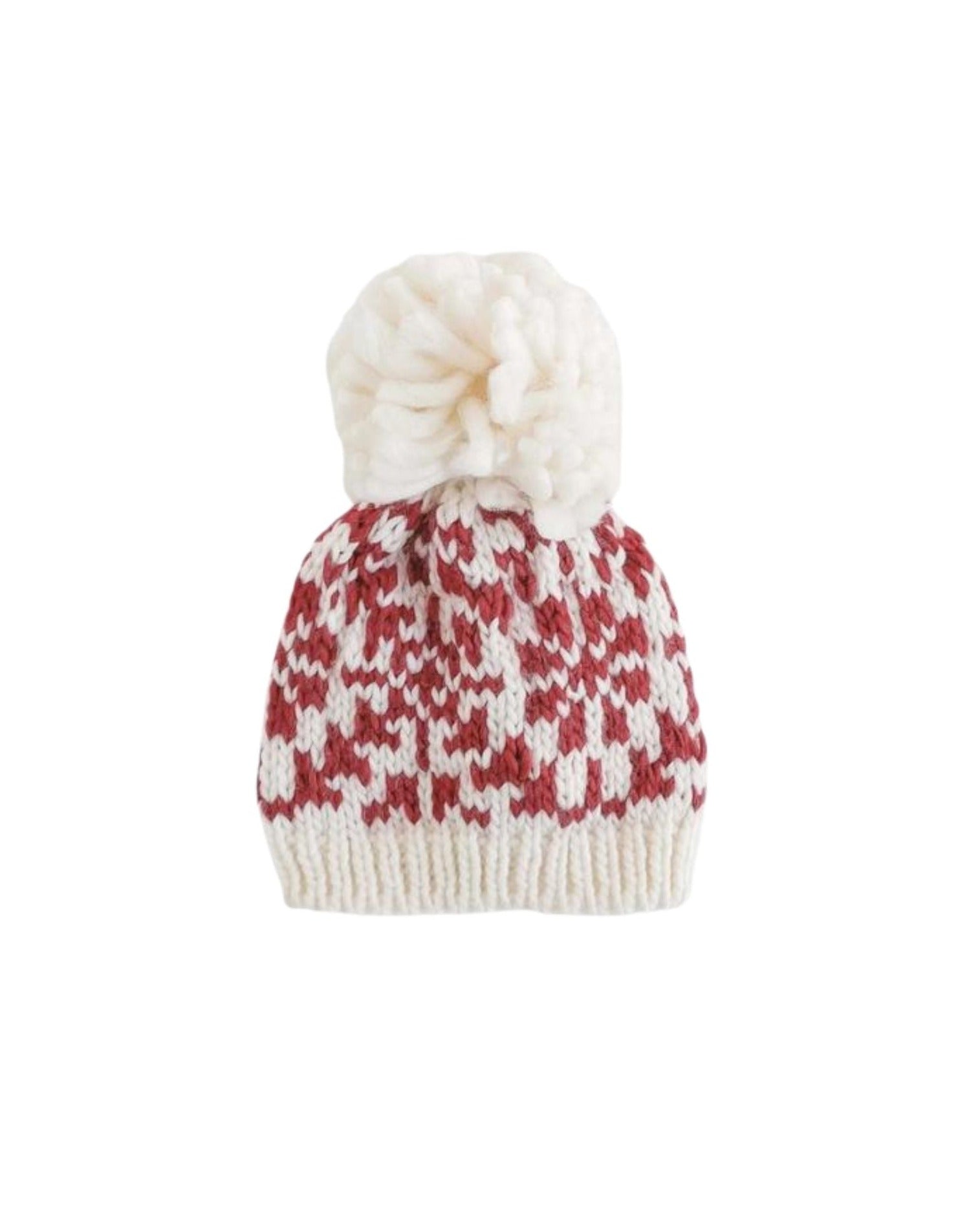 red and white snowflake knit hat