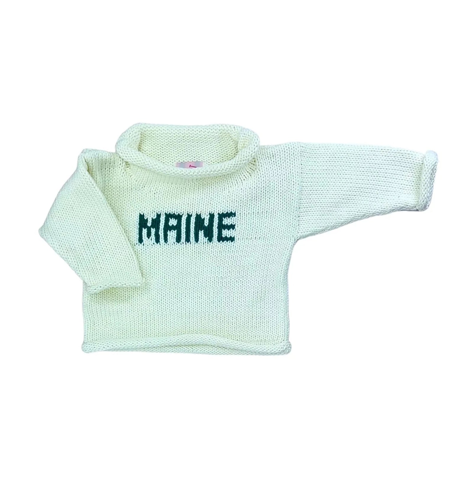Ivory sweater with hunter green Maine 