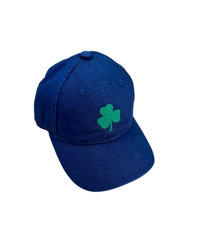 navy baseball hat with green embroidered shamrock