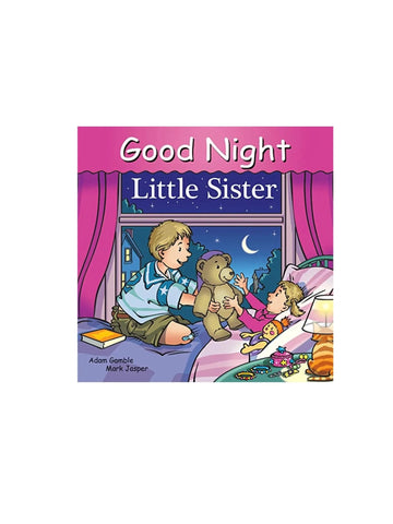 good night little sister - shows older brother tucking his little sister into bed