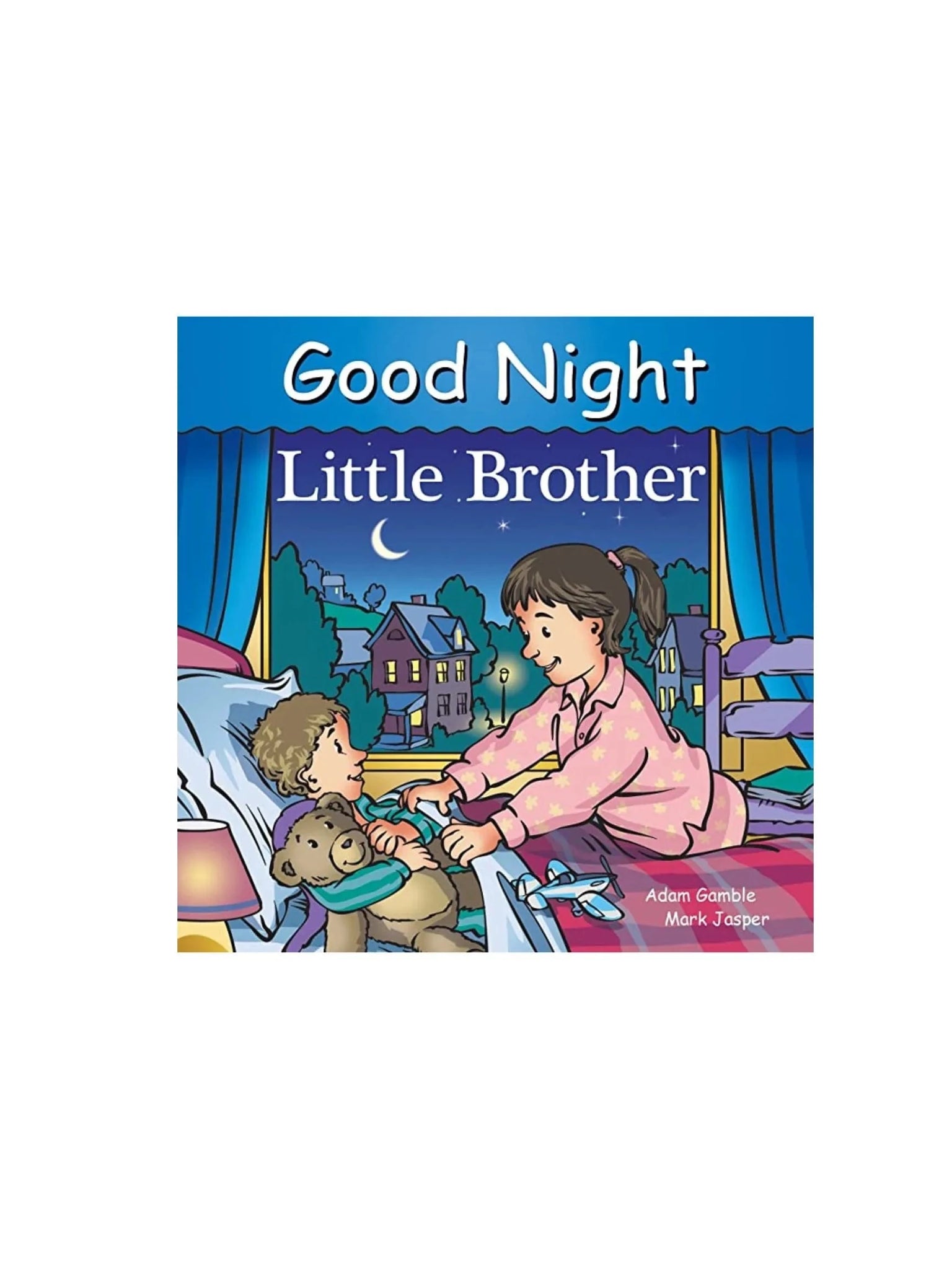 good night little brother book - shows little girl tucking her little brother into bed