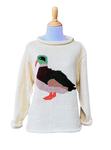 ivory sweater with mallard duck design