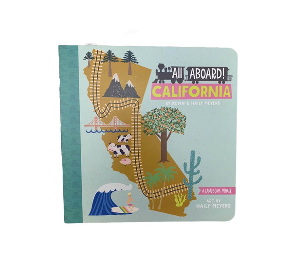 front of book with state of California and famous landmarks and imagery