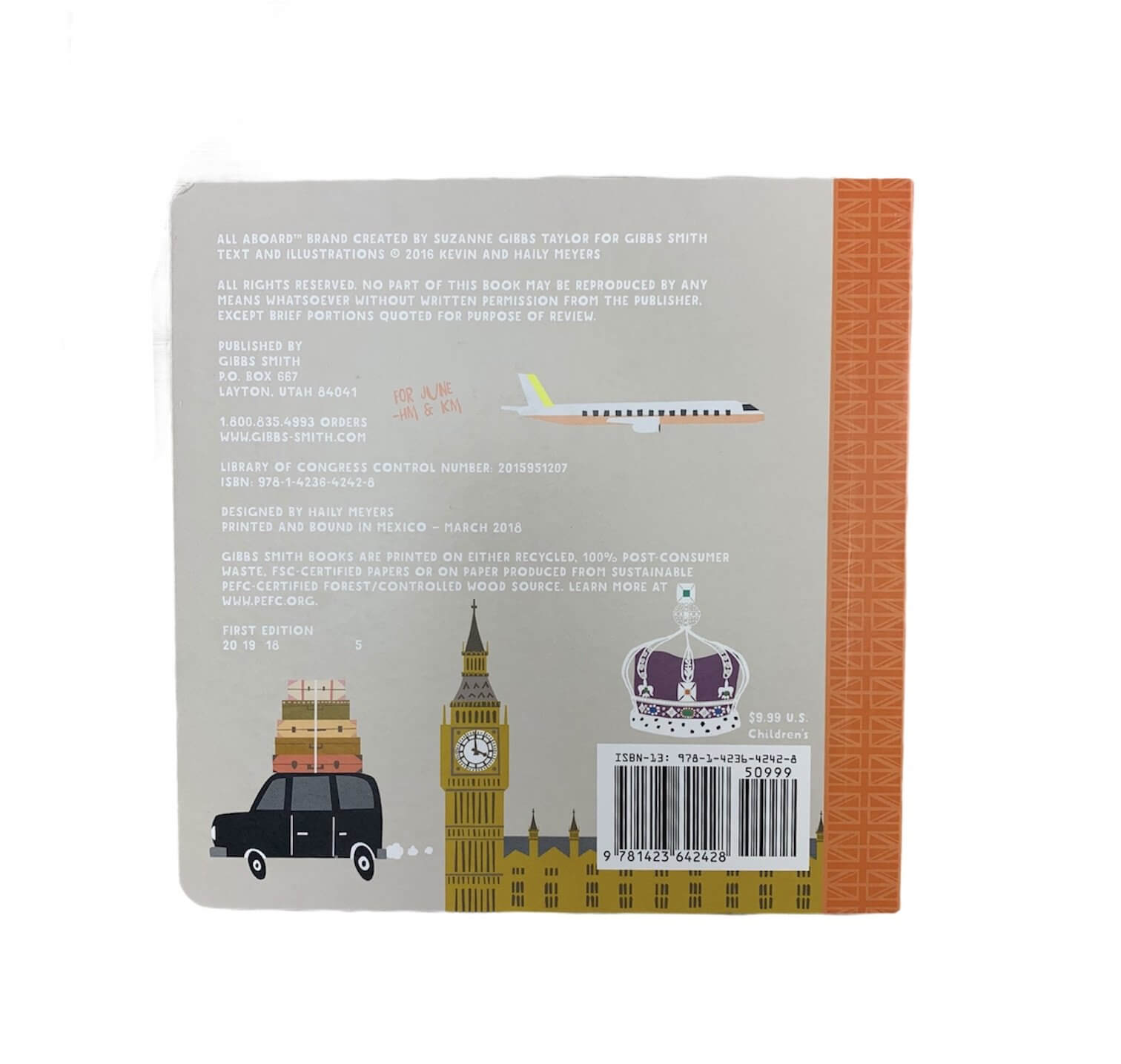 back of book with words and Big Ben illustration