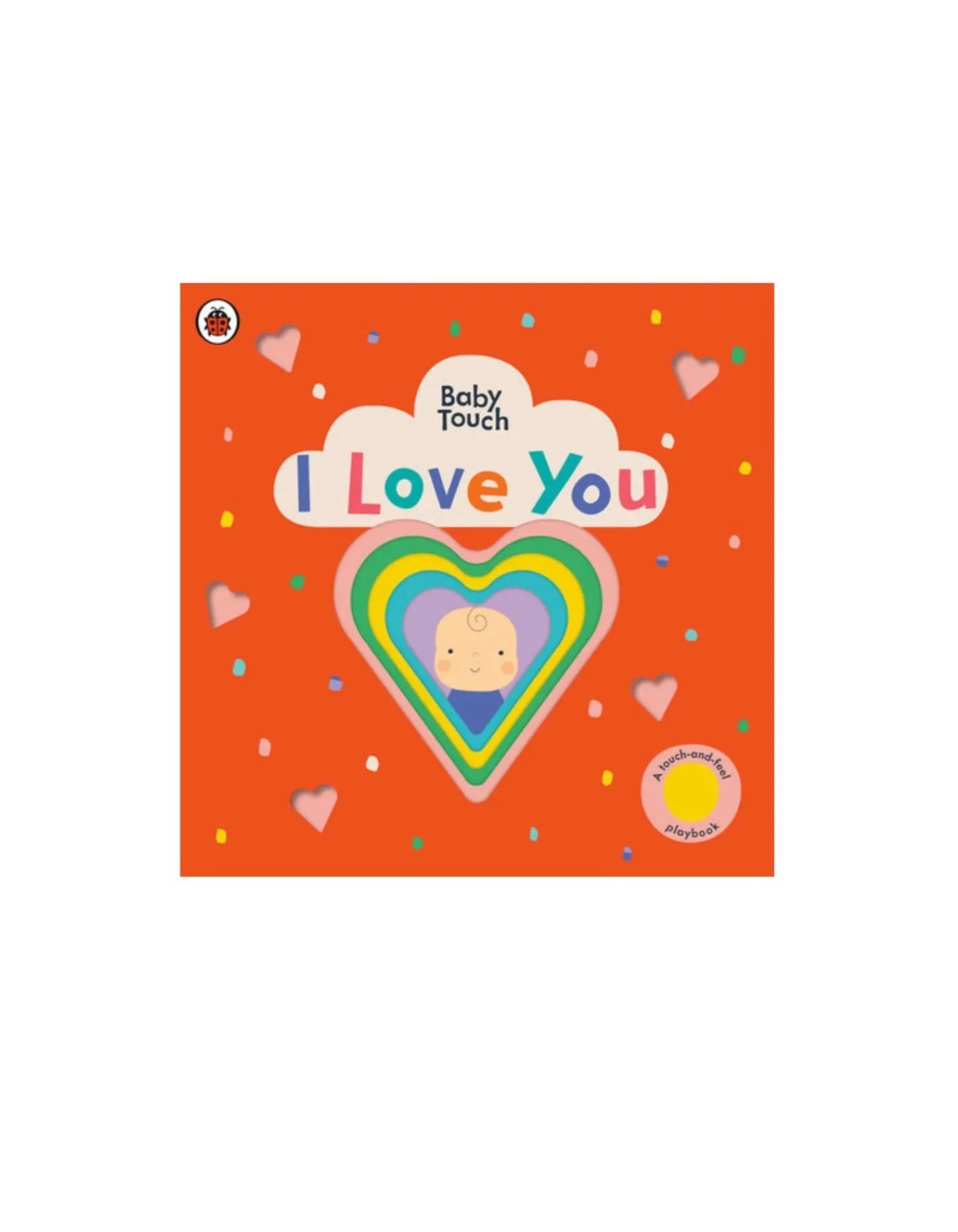 orange book with multi color heart and baby in center of heart