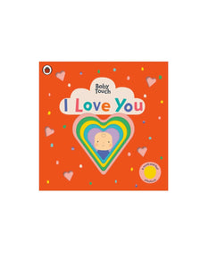 orange book with multi color heart and baby in center of heart