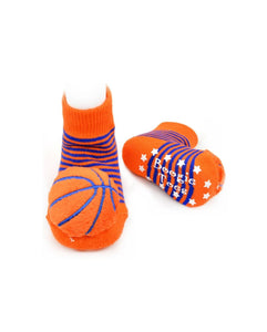 orange and blue striped basketball rattle socks