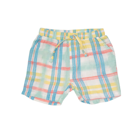 beach plaid shorts with drawstring