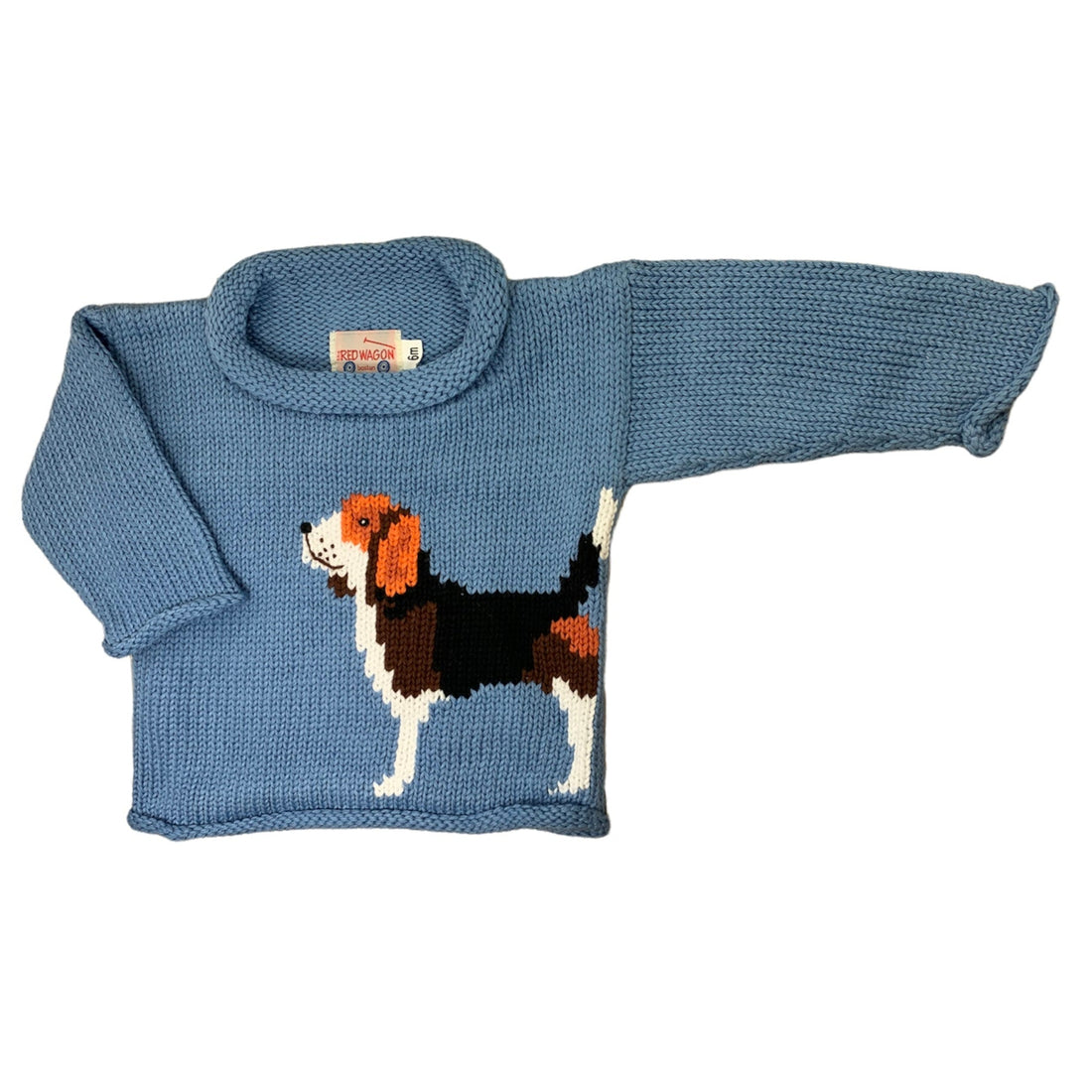 blue long sleeve sweater with beagle