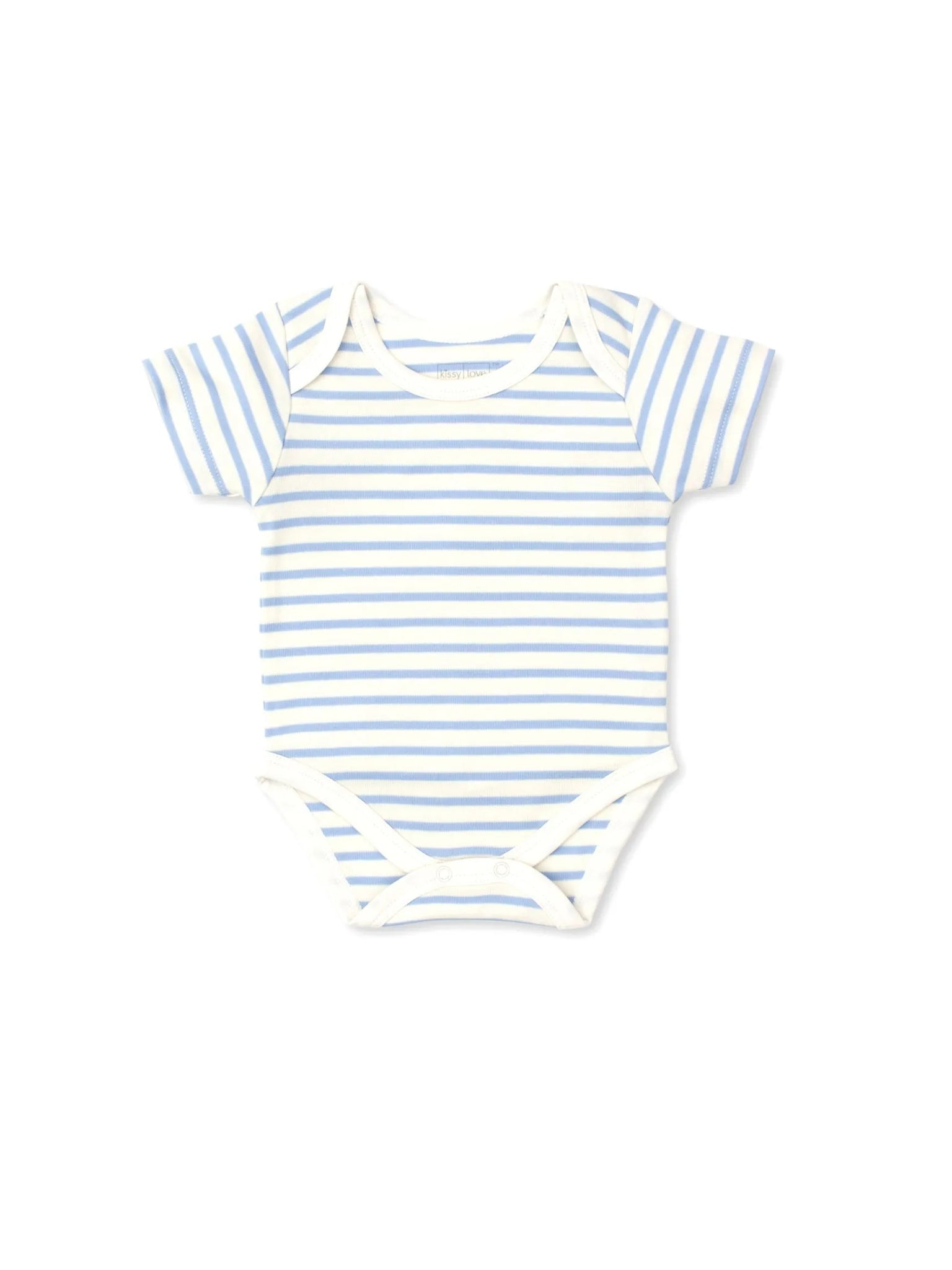 blue and white striped short sleeve onesie