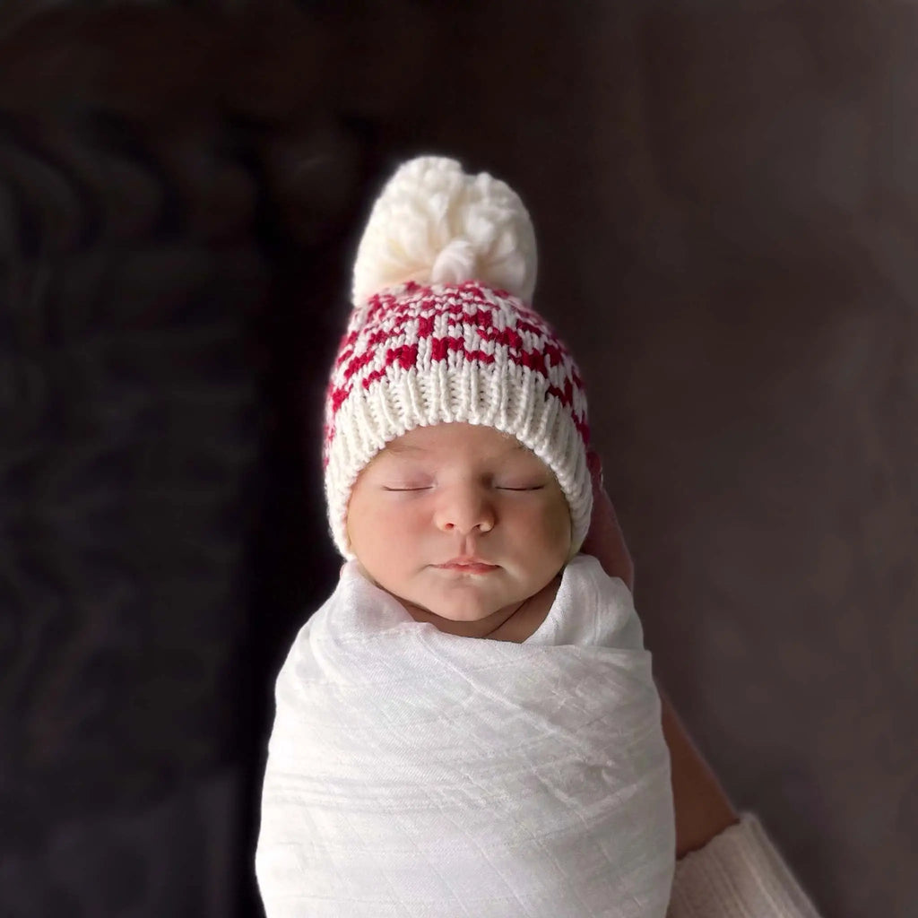 Children s Red White Snowflake Knit Hat The Red Wagon