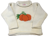 long sleeve ivory sweater with orange pumpkin in center