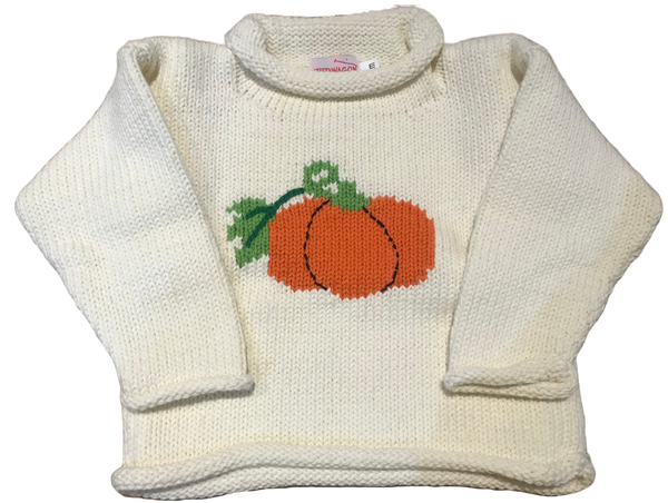 matching sweater, ivory with orange pumpkin in center with green stem