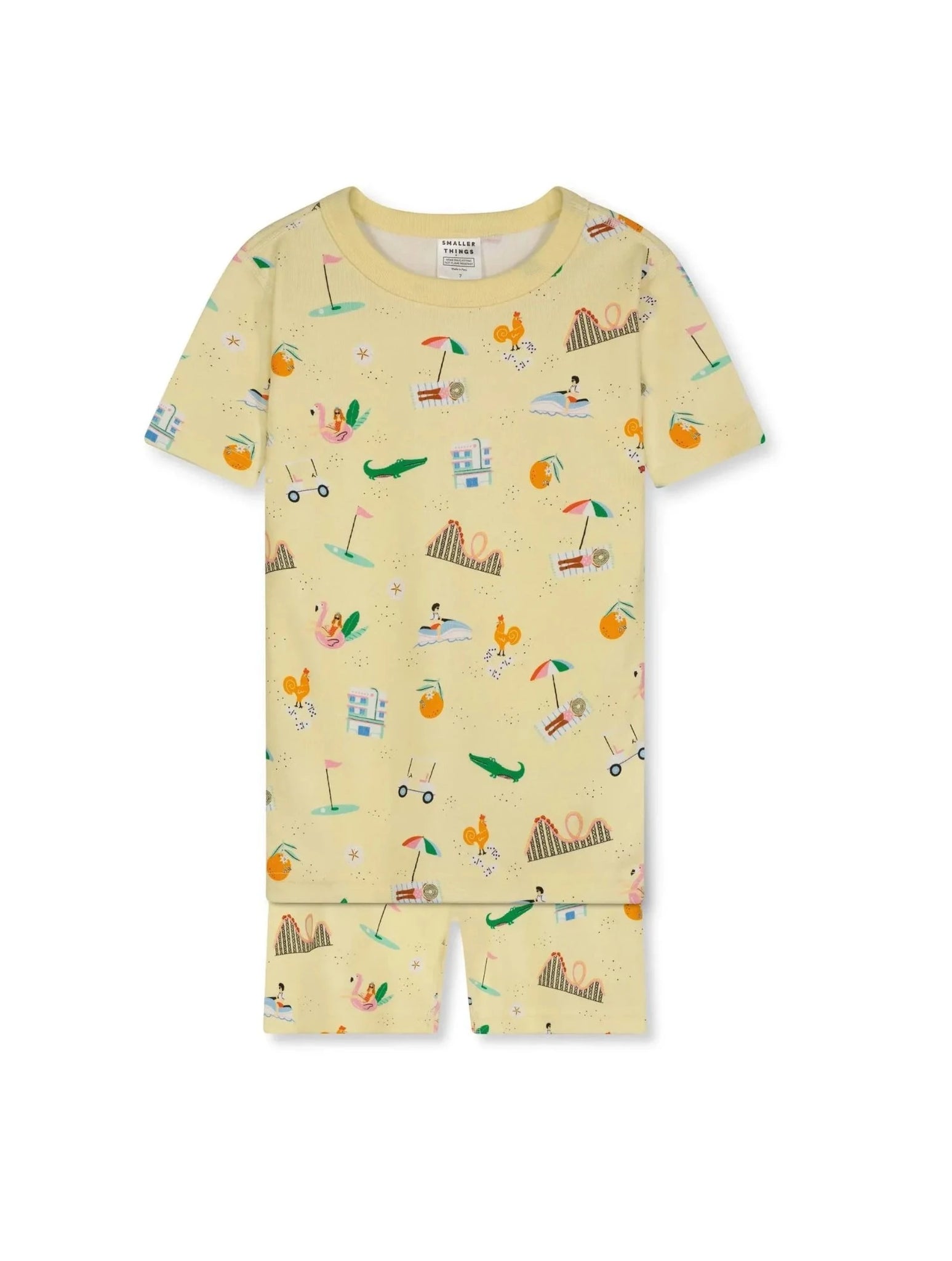yellow short sleeve and short pajamas featuring Florida themed emblems