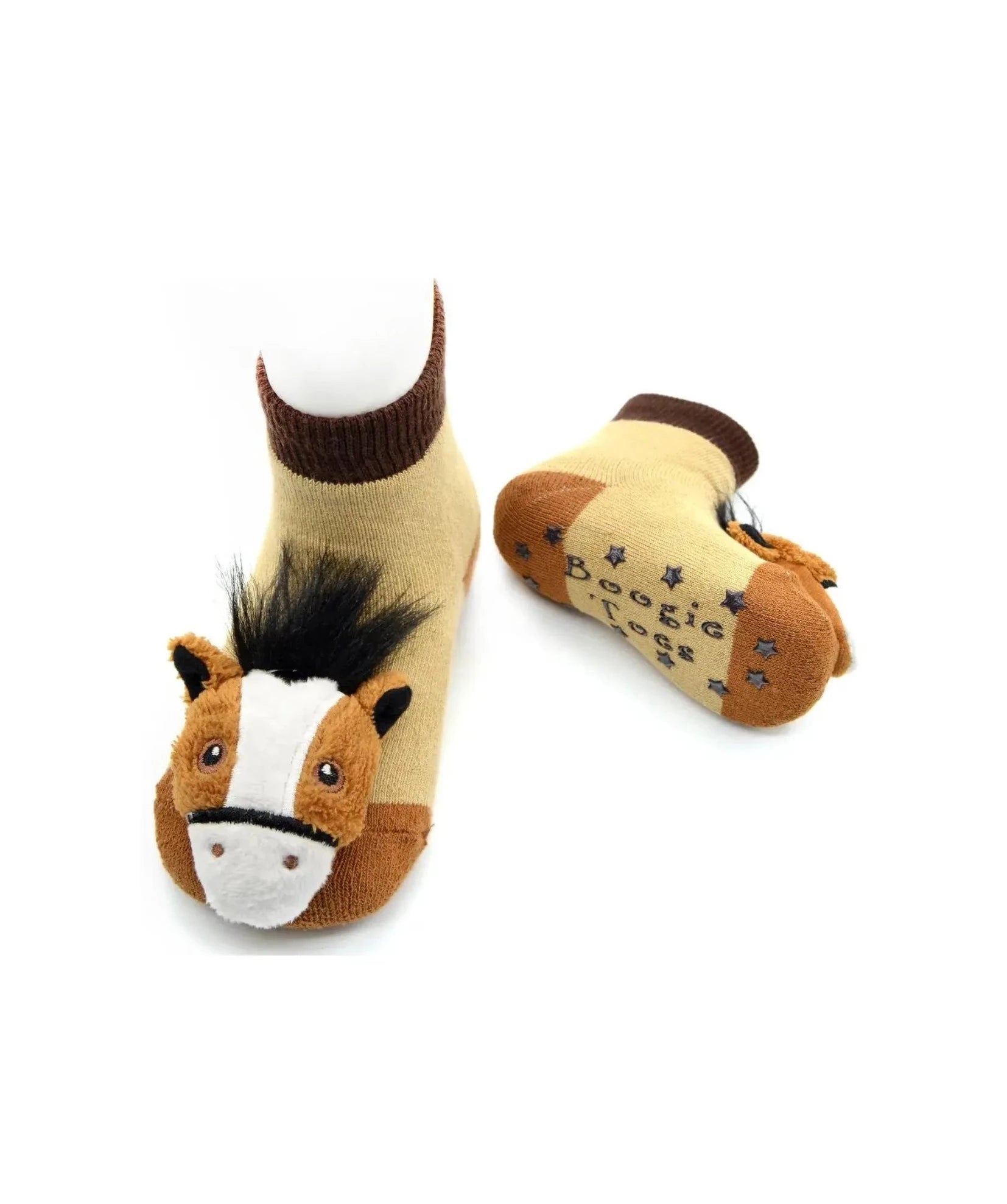 tan socks with brown and white horse with black mane