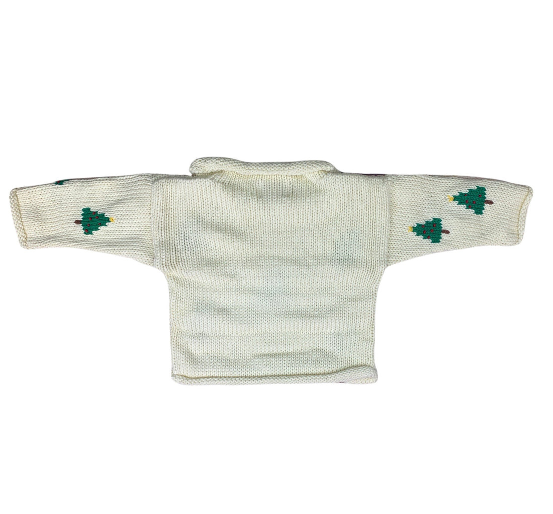 back of sweater, plain ivory with trees on sleeves