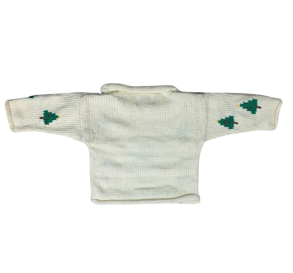 back of sweater, plain ivory with trees on sleeves