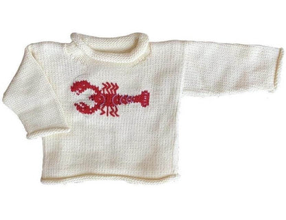 long sleeve ivory sweater with red lobster