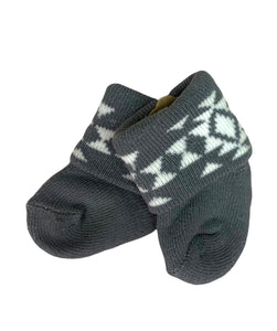 grey socks with white tribal print on ankles