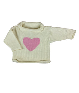 ivory long sleeve sweater with pink heart in center