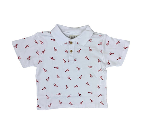 white polo shirt with lobsters all over