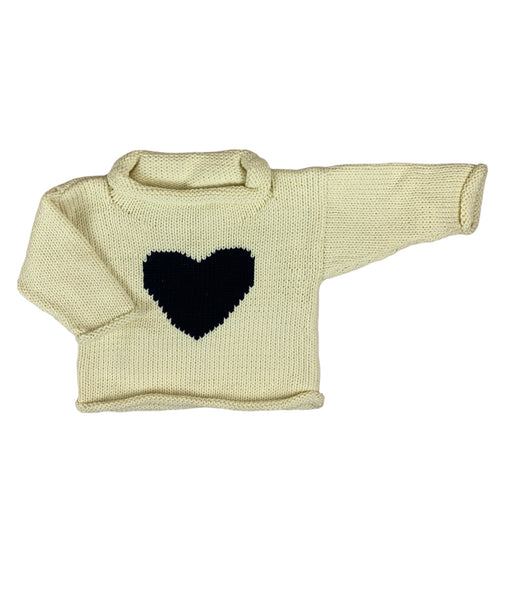 ivory sweater with navy heart in center 