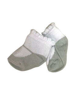 white socks with grey Mary Jane shoe design