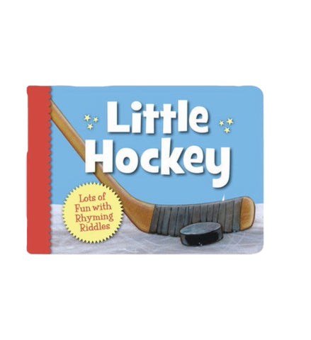 blue cover with "Little Hockey" written on front with hockey stick and puck