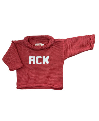 red sweater with with white ACK lettering - ACK Nantucket