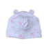white and pink striped hat with teddy bear, rocking horse and block design