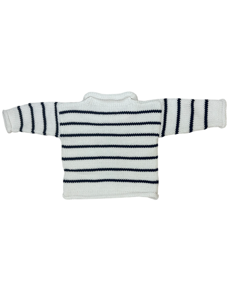 back of sweater white with navy stripes
