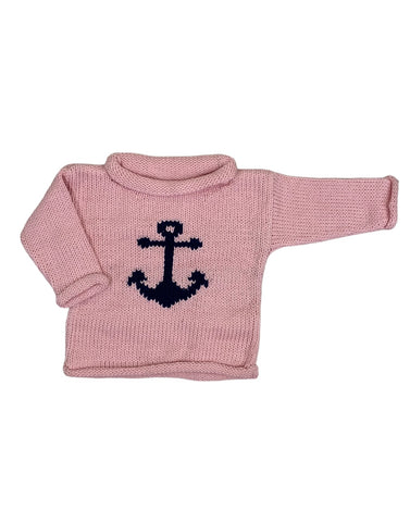 pink sweater with navy anchor