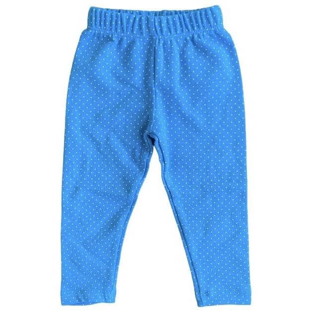 turquoise blue leggings with white pin dots all over