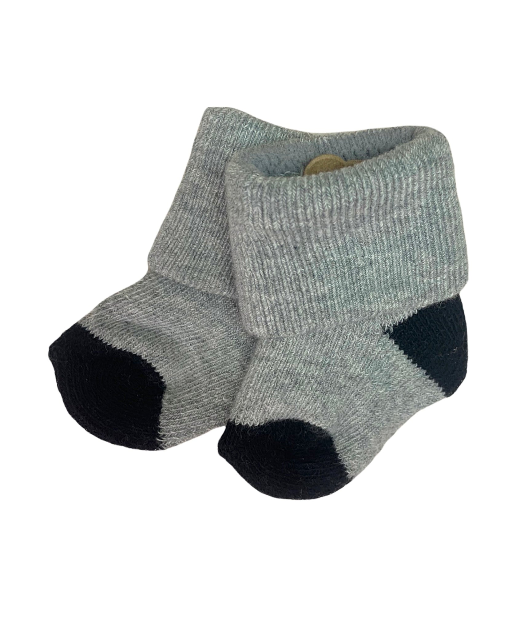 grey socks with black on heel and toe