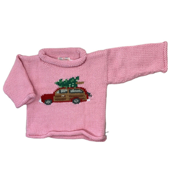pink long sleeve sweater with woody wagon