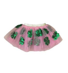 pink tutu with green sequin shamrocks - st patricks day kids