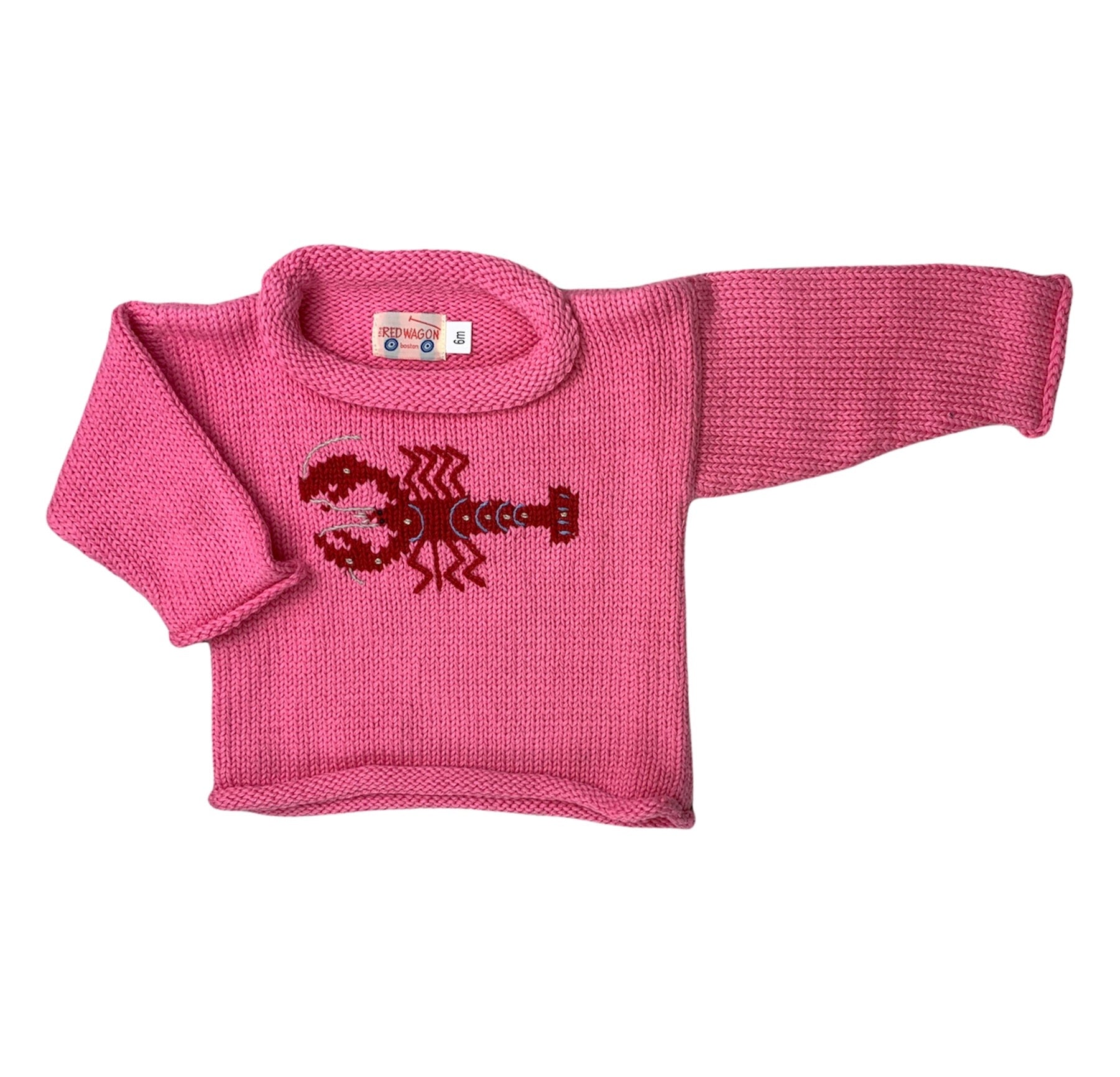 bright pink sweater with red lobster design in center