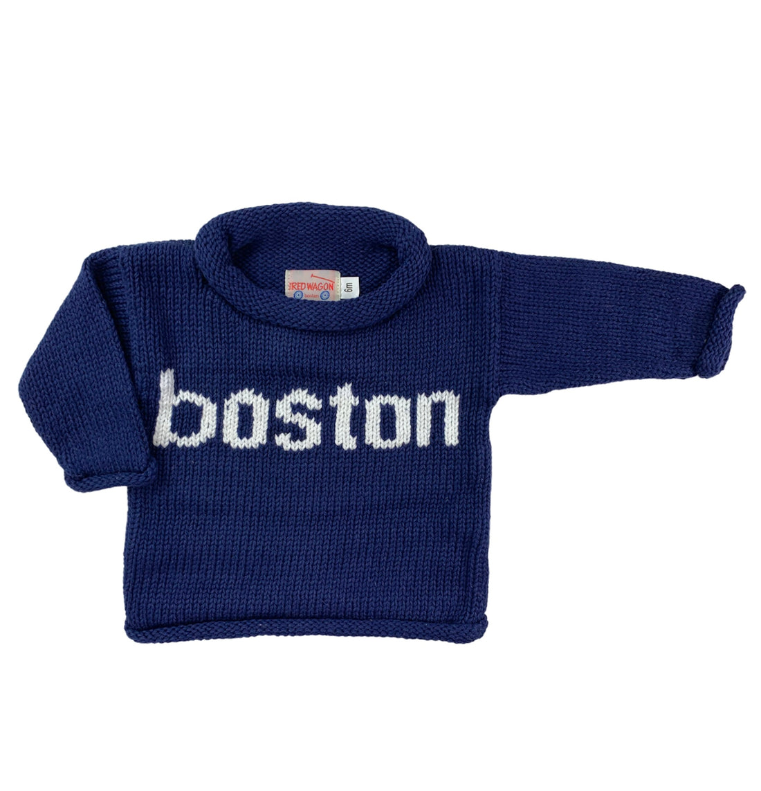 Marineblau/weißer Boston-Rollkragenpullover in Kleinbuchstaben