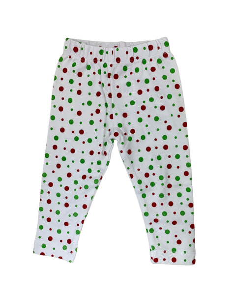 white leggings with red and green polka dots