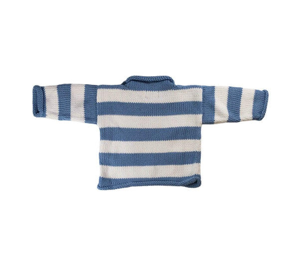 back of sweater with light blue and white stripes with no graphic